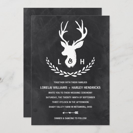 Invitation Monogramme rustique | Mariage d'étape du tableau d (Devant / Derrière)