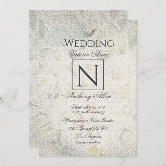 Invitation Monogramme rustique Mariage floral (Devant / Derrière)