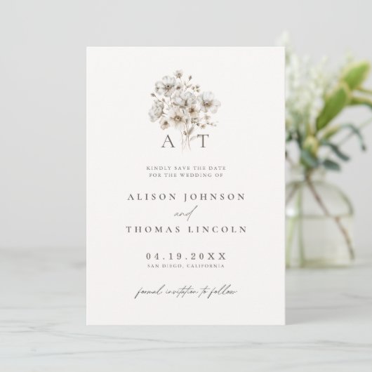 Invitation Monogramme Rustique Mariage Floral Enregistrer La  (Debout devant)