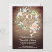 Invitation Monogramme rustique Rose Garland 90e anniversaire (Devant)