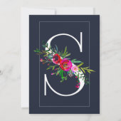 Invitation Monogramme S initiale moderne florale bleue de mar (Dos)