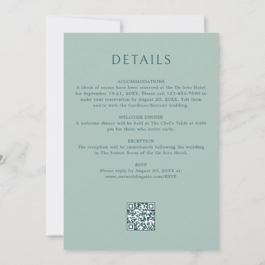 Invitation Monogramme Sage Olive Green QR Code Mariage (Dos)