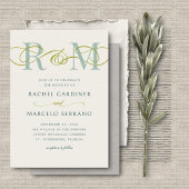 Invitation Monogramme Sage Olive Green QR Code Mariage