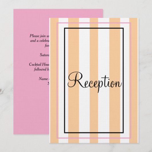 Invitation Monogramme Sandy Beach Bandes blanches Rose Récept (Devant / Derrière)