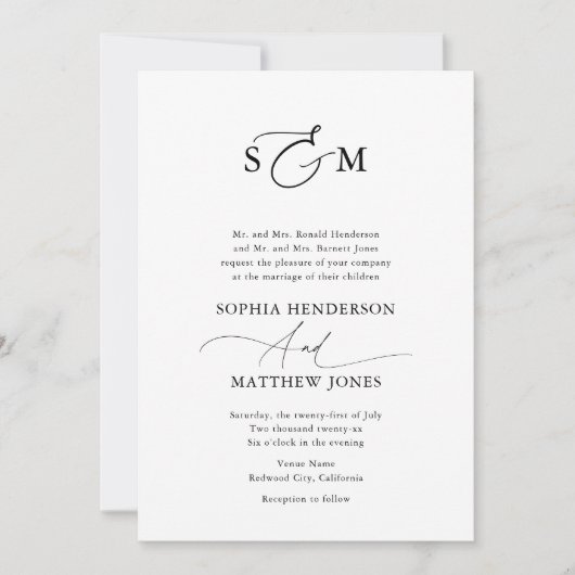 Invitation Monogramme Script Formel Vieux Mariage monétaire (Devant)