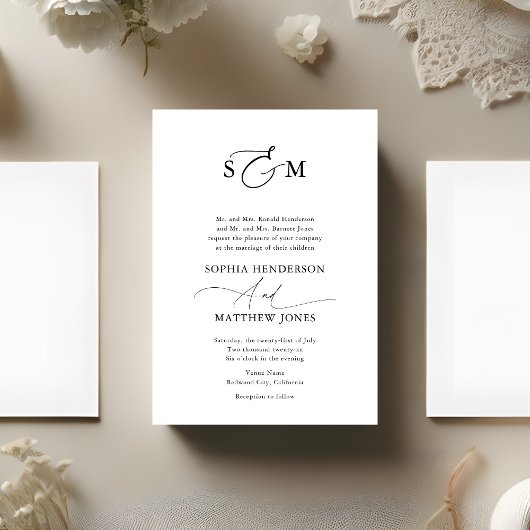 Invitation Monogramme Script Formel Vieux Mariage monétaire