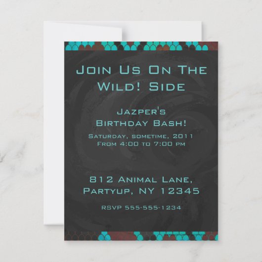 Invitation Monogramme serpent impression Brown et Turquoise (Dos)