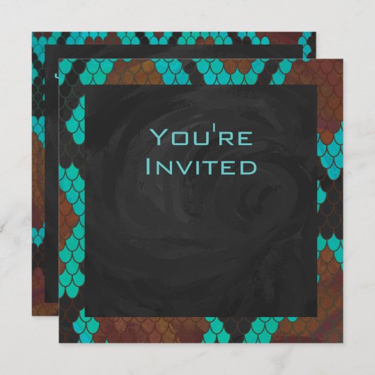 Invitation Monogramme serpent impression Brown et Turquoise (Devant / Derrière)