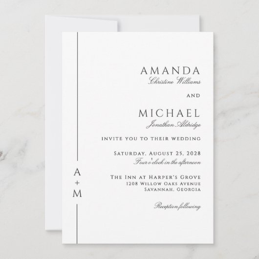 Invitation Monogramme simple classique élégant Mariage de cod (Devant)