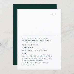 Invitation Monogramme simple Élégant Mariage vert Emerald