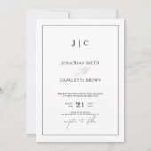 Invitation Monogramme simple et Mariage gris argent frontière (Devant)