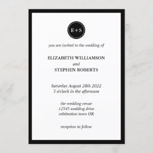 Invitation Monogramme simple   Mariage noir et blanc