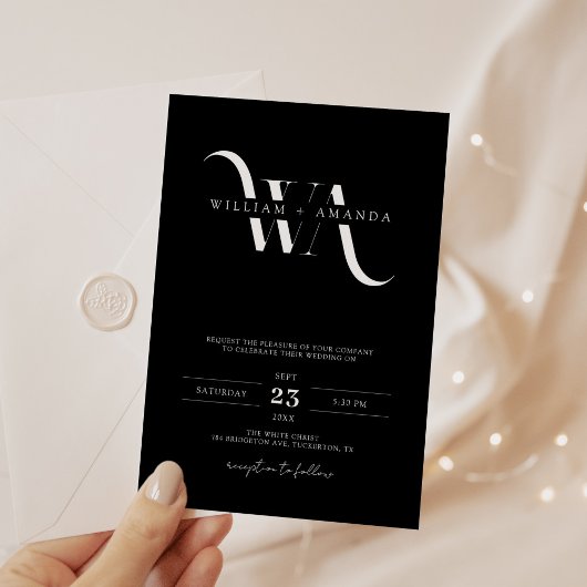 Invitation Monogramme Simple minimaliste Mariage noir