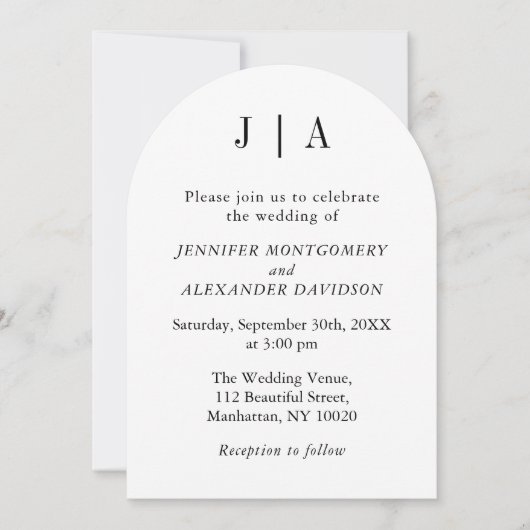 Invitation Monogramme simple moderne noir et blanc Nom du cou (Devant)