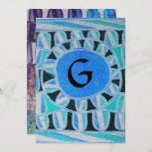Invitation MONOGRAMME SOLAIRE, bleu clair turquase noir blanc (Devant / Derrière)