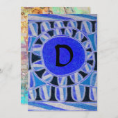 Invitation MONOGRAMME SOLAIRE, bleu clair turquase noir blanc (Devant / Derrière)