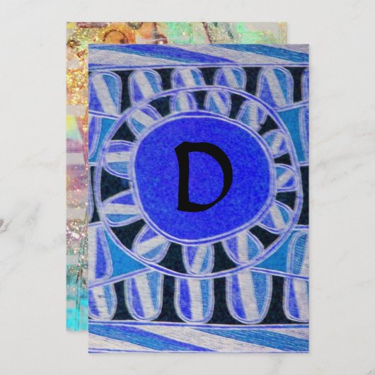 Invitation MONOGRAMME SOLAIRE, bleu clair turquase noir blanc (Devant / Derrière)