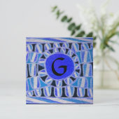 Invitation MONOGRAMME SOLAIRE, bleu clair turquase noir blanc (Debout devant)