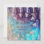 Invitation MONOGRAMME SOLAIRE, bleu clair turquase noir blanc (Dos)