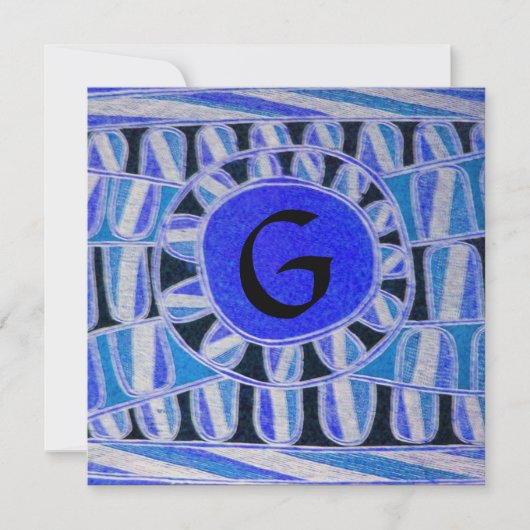 Invitation MONOGRAMME SOLAIRE, bleu clair turquase noir blanc (Devant)