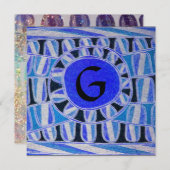 Invitation MONOGRAMME SOLAIRE, bleu turquoise vif noir blanc (Devant / Derrière)