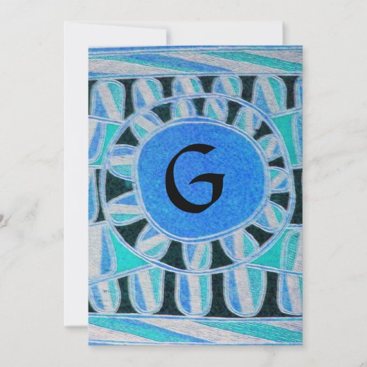 Invitation MONOGRAMME SOLAIRE, bleu turquoise vif noir blanc (Devant)