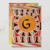 Invitation MONOGRAMME SOLAIRE, jaune orange noir blanc vif (Devant / Derrière)