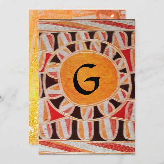 Invitation MONOGRAMME SOLAIRE, jaune vif orange noir (Devant / Derrière)