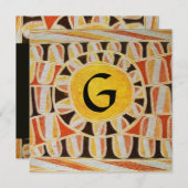Invitation MONOGRAMME SOLAIRE, jaune vif orange noir (Devant / Derrière)