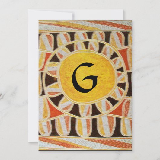 Invitation MONOGRAMME SOLAIRE, jaune vif rouge noir blanc mar (Devant)