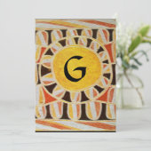 Invitation MONOGRAMME SOLAIRE, jaune vif rouge noir blanc mar (Debout devant)