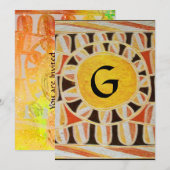 Invitation MONOGRAMME SOLAIRE, jaune vif rouge noir blanc mar (Devant / Derrière)