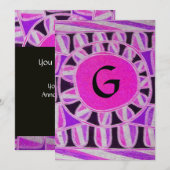 Invitation MONOGRAMME SOLAIRE, métal rose violet noir or bril (Devant / Derrière)