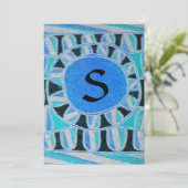 Invitation MONOGRAMME SOLAIRE, or bleu turquoise noir blanc (Debout devant)