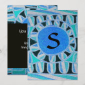 Invitation MONOGRAMME SOLAIRE, or bleu turquoise noir blanc (Devant / Derrière)