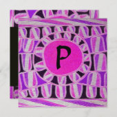 Invitation MONOGRAMME SOLAIRE, rose fuchsia noir blanc vif (Devant / Derrière)