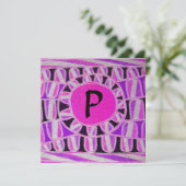 Invitation MONOGRAMME SOLAIRE, rose fuchsia noir blanc vif (Debout devant)