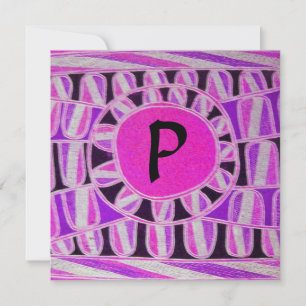 Invitation MONOGRAMME SOLAIRE, rose vif fuchsia noir blanc
