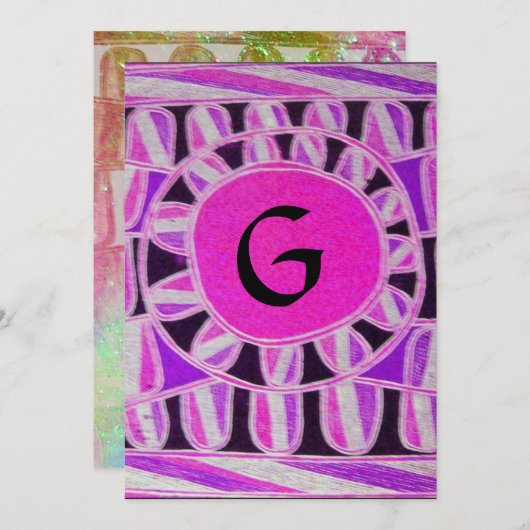 Invitation MONOGRAMME SOLAIRE, rose vif violet bleu noir (Devant / Derrière)