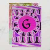 Invitation MONOGRAMME SOLAIRE, rose violet bleu noir blanc vi (Devant / Derrière)