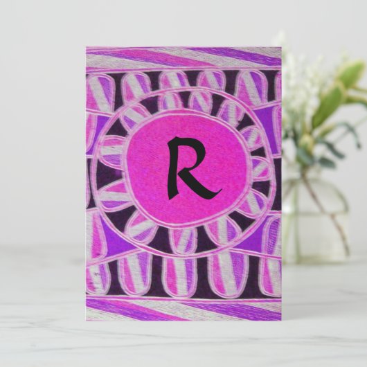 Invitation MONOGRAMME SOLAIRE, rose violet noir blanc vif (Debout devant)