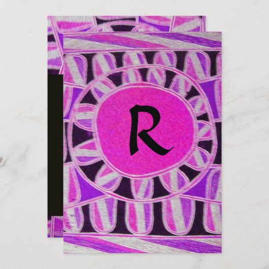 Invitation MONOGRAMME SOLAIRE, violet rose vif noir blanc (Devant / Derrière)