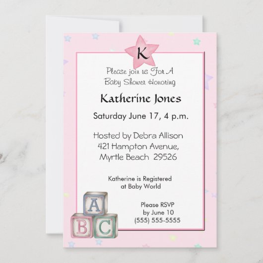 Invitation Monogramme Star Baby Blocks (Devant)