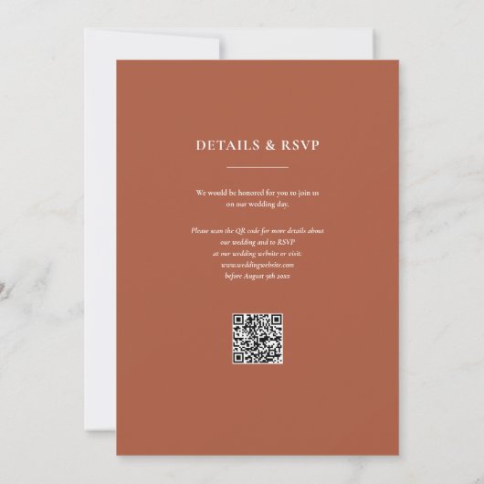Invitation Monogramme Terracotta QR Code Mariage (Dos)