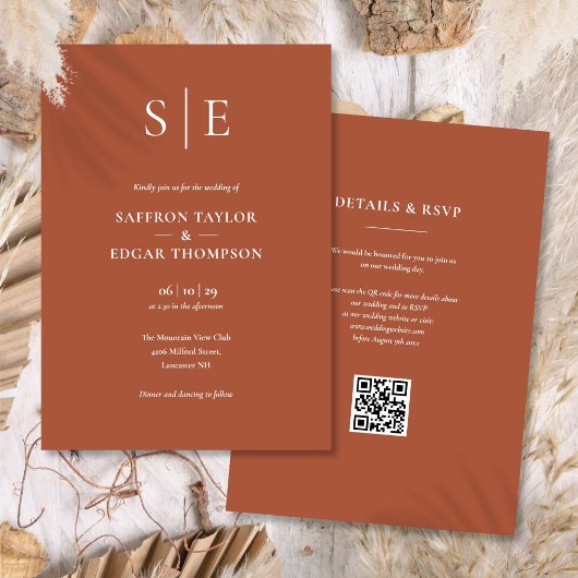 Invitation Monogramme Terracotta QR Code Mariage