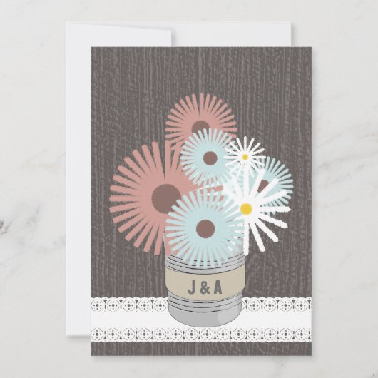 Invitation Monogramme Tin Can Peach & Blue Daisers (Devant)