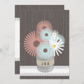 Invitation Monogramme Tin Can Peach & Blue Daisers (Devant / Derrière)