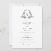 Invitation Monogramme traditionnel Crest Floral Mariage éléga (Devant)