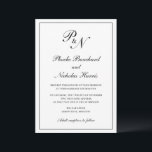 Invitation Monogramme traditionnel Mariage élégant<br><div class="desc">Faire-part de mariage traditionnelle en noir et blanc classique avec un design simple avec vos deux monogrammes initiaux et vos noms dans une calligraphie élégante à l'intérieur d'une mince bordure. Le dos est noir et solide. Ce design élégant est parfait pour un mariage formel.</div>