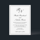 Invitation Monogramme traditionnel Mariage élégant<br><div class="desc">Faire-part de mariage traditionnelle en noir et blanc classique avec un design simple avec vos deux monogrammes initiaux et vos noms dans une calligraphie élégante à l'intérieur d'une mince bordure. Le dos est noir et solide. Ce design élégant est parfait pour un mariage formel.</div>